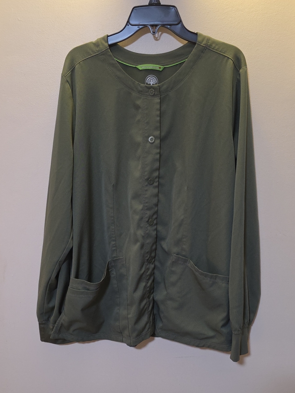 Healing Hands Olive Green Button-Front Utility Top
